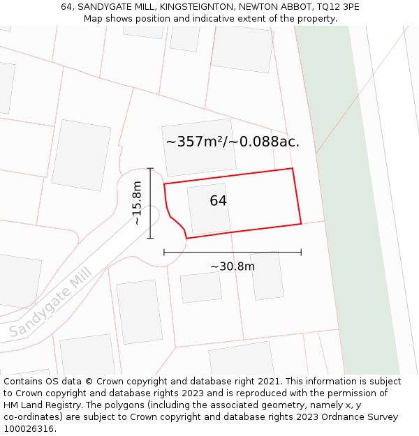 64, SANDYGATE MILL, KINGSTEIGNTON, NEWTON ABBOT, TQ12 3PE: Plot and title map