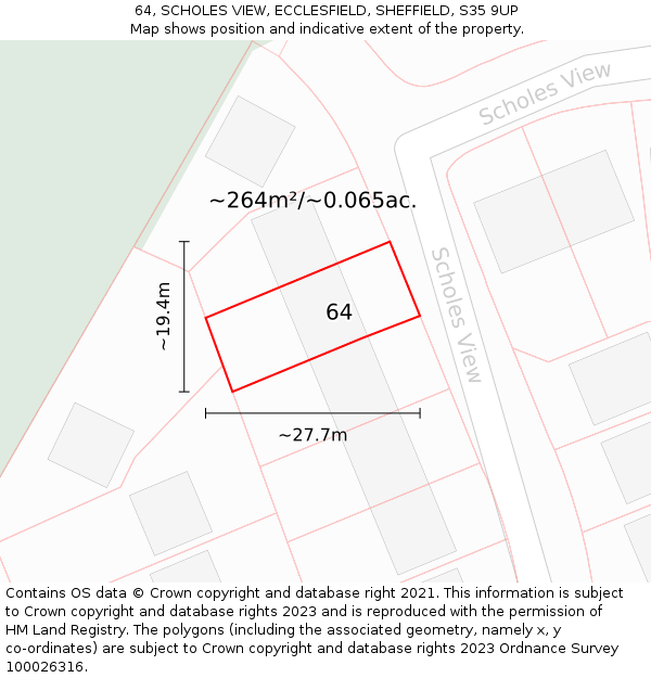 64, SCHOLES VIEW, ECCLESFIELD, SHEFFIELD, S35 9UP: Plot and title map