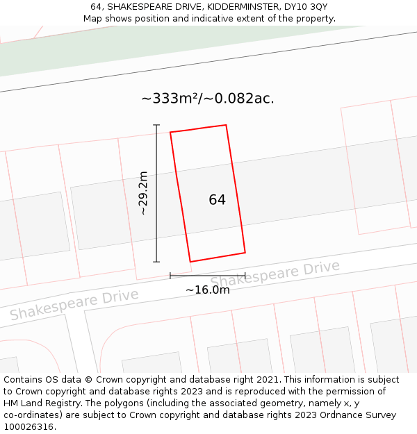 64, SHAKESPEARE DRIVE, KIDDERMINSTER, DY10 3QY: Plot and title map