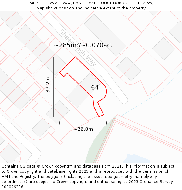 64, SHEEPWASH WAY, EAST LEAKE, LOUGHBOROUGH, LE12 6WJ: Plot and title map