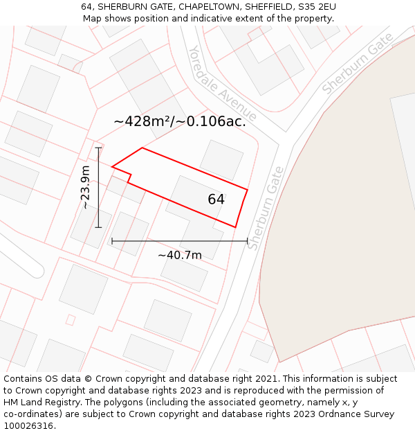 64, SHERBURN GATE, CHAPELTOWN, SHEFFIELD, S35 2EU: Plot and title map