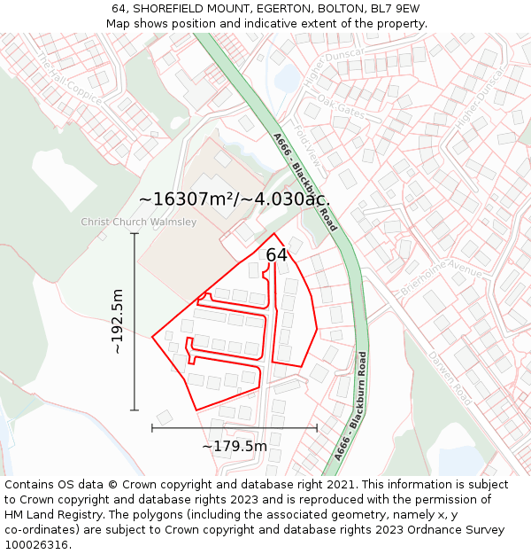 64, SHOREFIELD MOUNT, EGERTON, BOLTON, BL7 9EW: Plot and title map