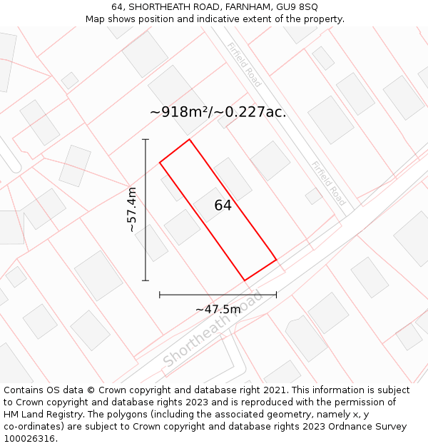 64, SHORTHEATH ROAD, FARNHAM, GU9 8SQ: Plot and title map