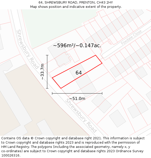 64, SHREWSBURY ROAD, PRENTON, CH43 2HY: Plot and title map