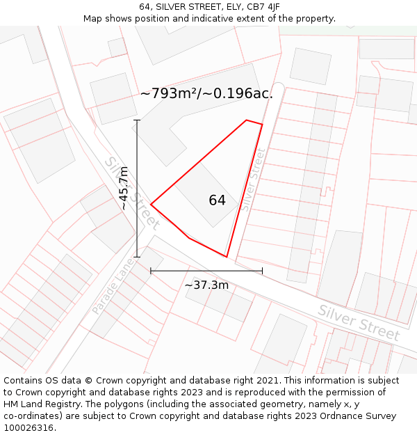 64, SILVER STREET, ELY, CB7 4JF: Plot and title map