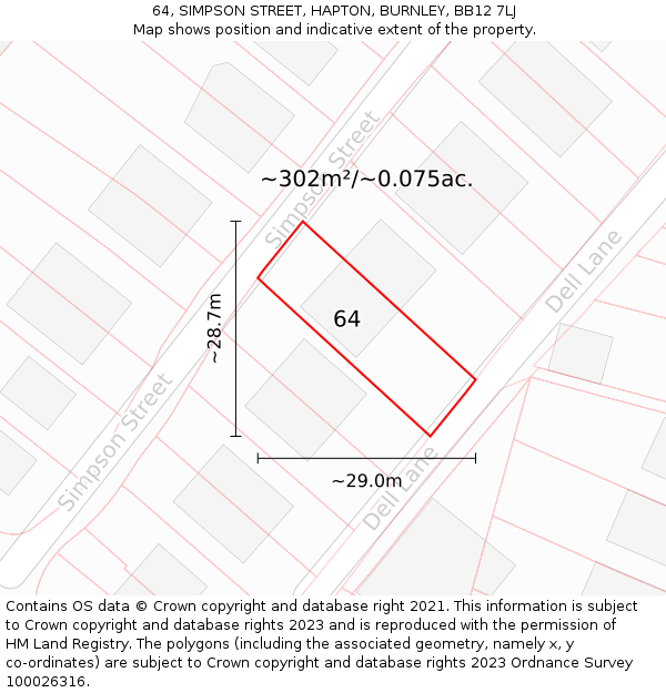 64, SIMPSON STREET, HAPTON, BURNLEY, BB12 7LJ: Plot and title map