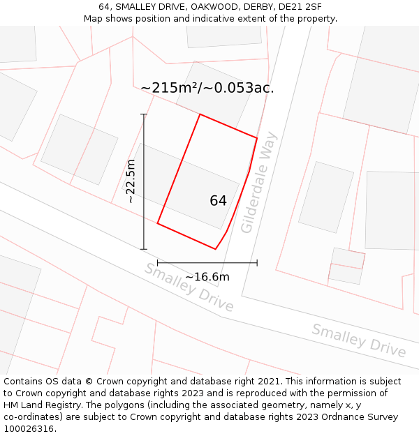64, SMALLEY DRIVE, OAKWOOD, DERBY, DE21 2SF: Plot and title map
