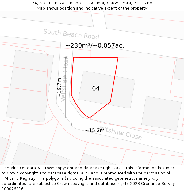 64, SOUTH BEACH ROAD, HEACHAM, KING'S LYNN, PE31 7BA: Plot and title map