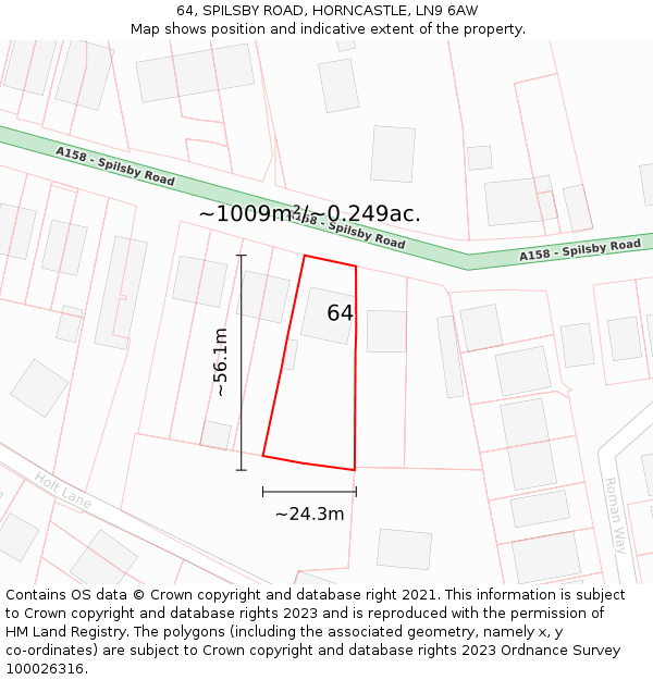 64, SPILSBY ROAD, HORNCASTLE, LN9 6AW: Plot and title map