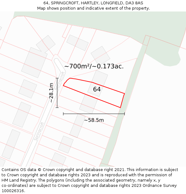 64, SPRINGCROFT, HARTLEY, LONGFIELD, DA3 8AS: Plot and title map