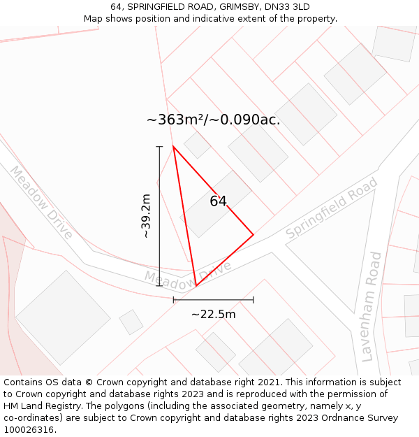 64, SPRINGFIELD ROAD, GRIMSBY, DN33 3LD: Plot and title map