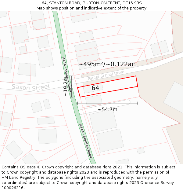 64, STANTON ROAD, BURTON-ON-TRENT, DE15 9RS: Plot and title map
