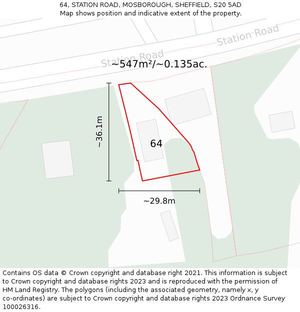 64, STATION ROAD, MOSBOROUGH, SHEFFIELD, S20 5AD: Plot and title map
