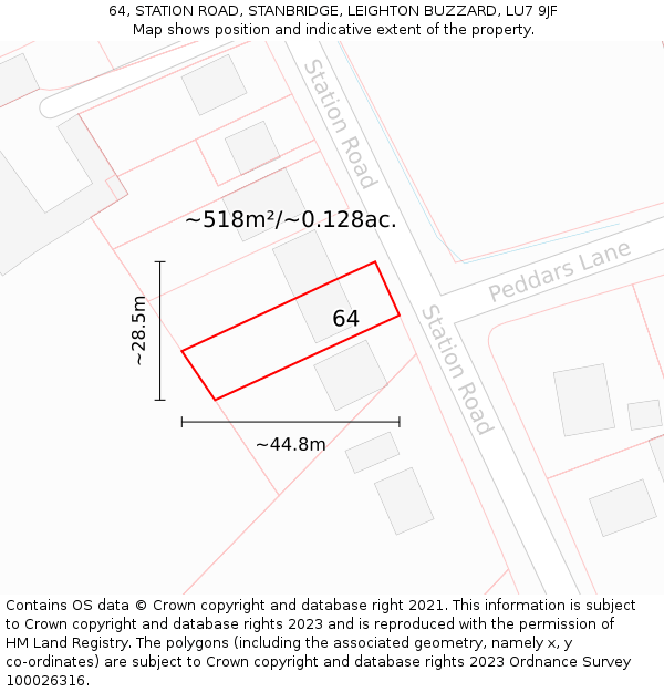 64, STATION ROAD, STANBRIDGE, LEIGHTON BUZZARD, LU7 9JF: Plot and title map