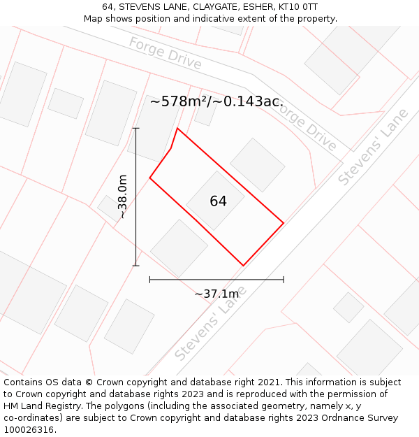 64, STEVENS LANE, CLAYGATE, ESHER, KT10 0TT: Plot and title map
