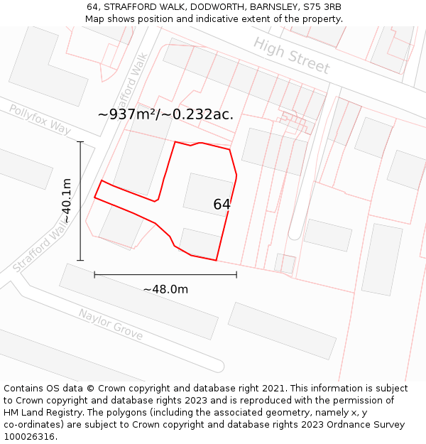 64, STRAFFORD WALK, DODWORTH, BARNSLEY, S75 3RB: Plot and title map