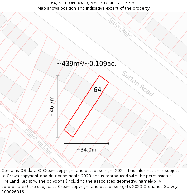 64, SUTTON ROAD, MAIDSTONE, ME15 9AL: Plot and title map
