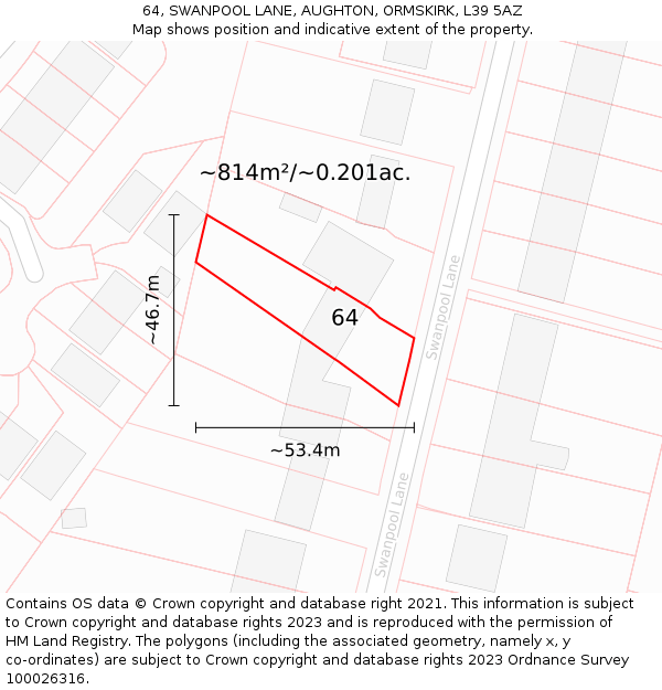 64, SWANPOOL LANE, AUGHTON, ORMSKIRK, L39 5AZ: Plot and title map