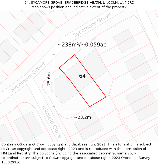 64, SYCAMORE GROVE, BRACEBRIDGE HEATH, LINCOLN, LN4 2RD: Plot and title map