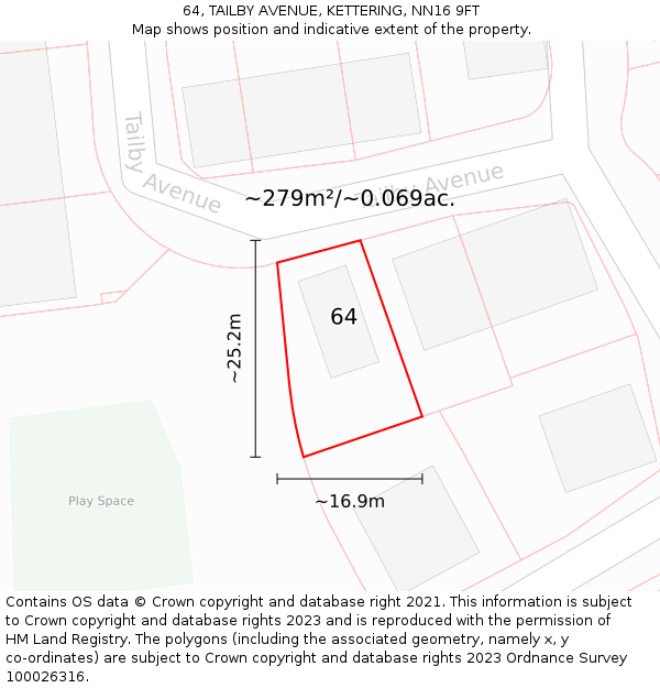 64, TAILBY AVENUE, KETTERING, NN16 9FT: Plot and title map