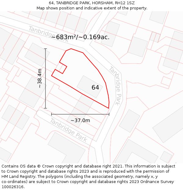 64, TANBRIDGE PARK, HORSHAM, RH12 1SZ: Plot and title map