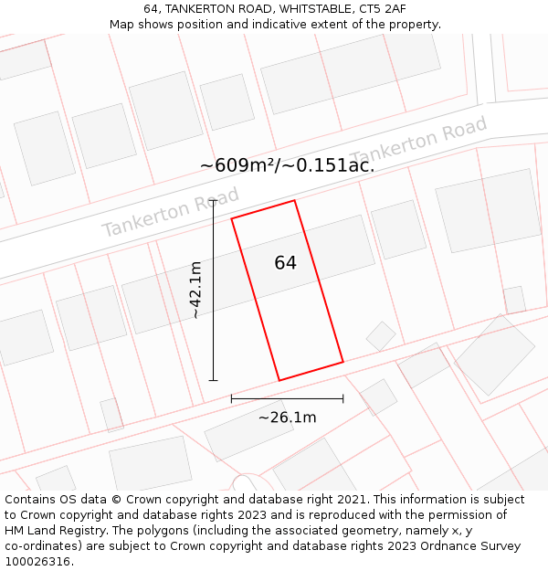 64, TANKERTON ROAD, WHITSTABLE, CT5 2AF: Plot and title map