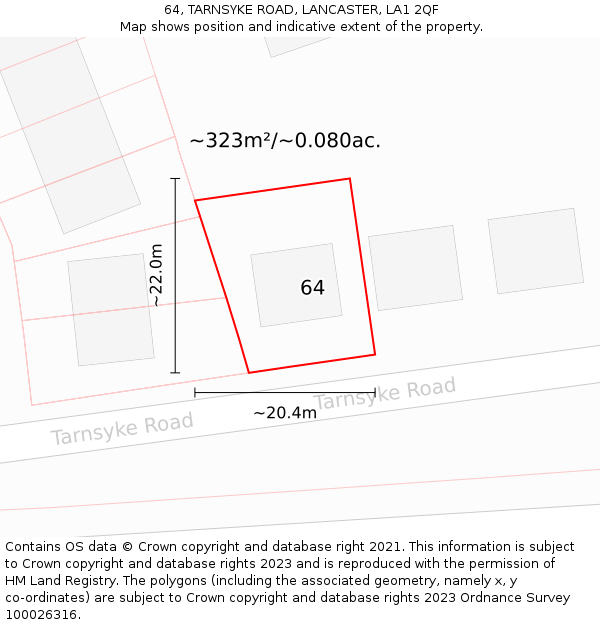 64, TARNSYKE ROAD, LANCASTER, LA1 2QF: Plot and title map