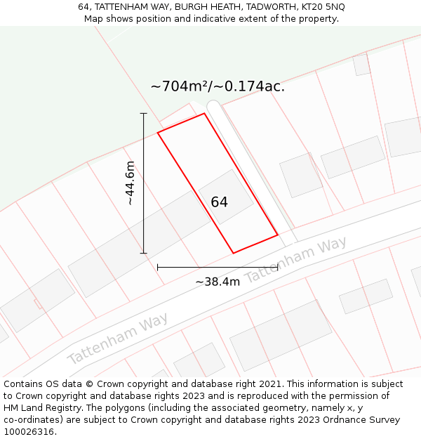64, TATTENHAM WAY, BURGH HEATH, TADWORTH, KT20 5NQ: Plot and title map