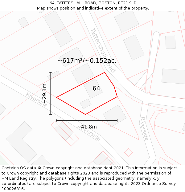 64, TATTERSHALL ROAD, BOSTON, PE21 9LP: Plot and title map