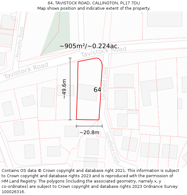 64, TAVISTOCK ROAD, CALLINGTON, PL17 7DU: Plot and title map