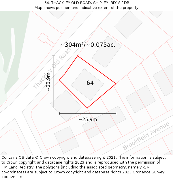 64, THACKLEY OLD ROAD, SHIPLEY, BD18 1DR: Plot and title map