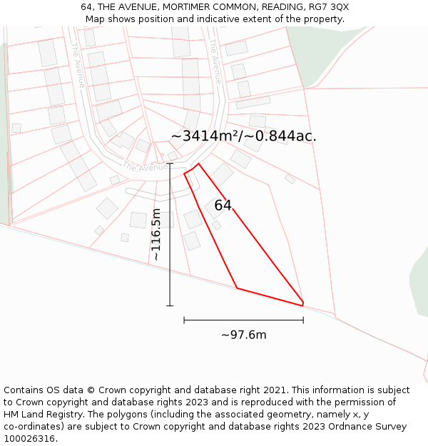 64, THE AVENUE, MORTIMER COMMON, READING, RG7 3QX: Plot and title map
