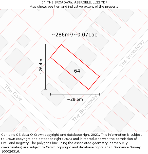 64, THE BROADWAY, ABERGELE, LL22 7DF: Plot and title map