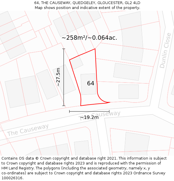 64, THE CAUSEWAY, QUEDGELEY, GLOUCESTER, GL2 4LD: Plot and title map