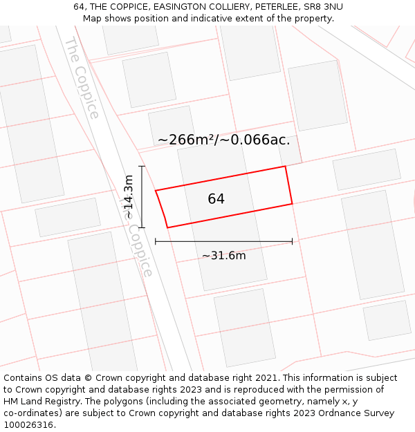 64, THE COPPICE, EASINGTON COLLIERY, PETERLEE, SR8 3NU: Plot and title map