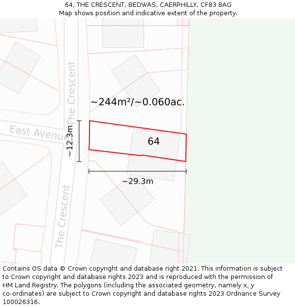 64, THE CRESCENT, BEDWAS, CAERPHILLY, CF83 8AG: Plot and title map