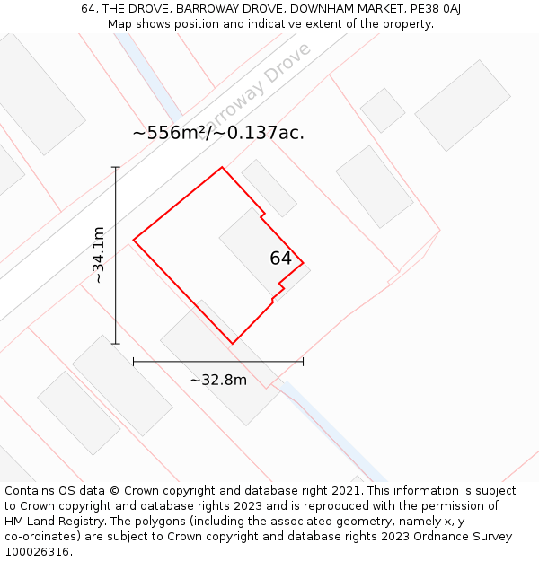 64, THE DROVE, BARROWAY DROVE, DOWNHAM MARKET, PE38 0AJ: Plot and title map