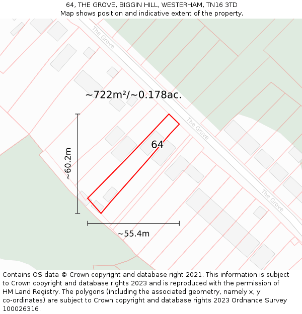 64, THE GROVE, BIGGIN HILL, WESTERHAM, TN16 3TD: Plot and title map