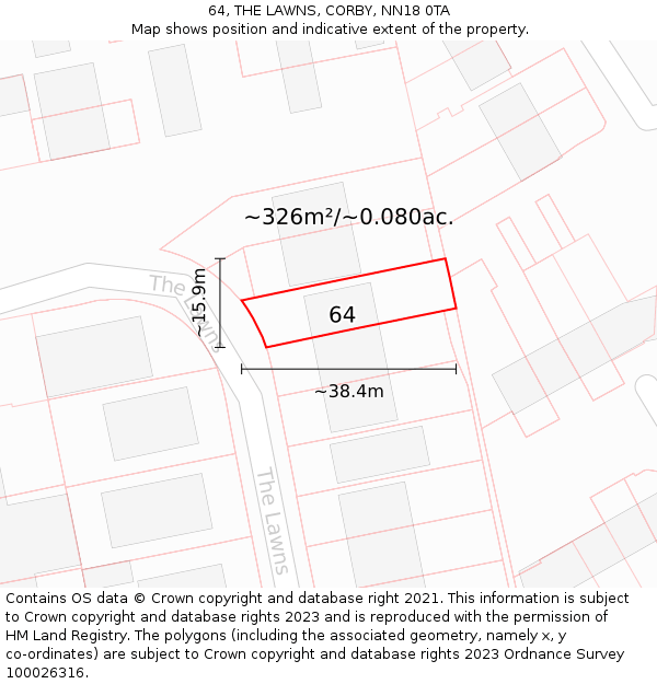64, THE LAWNS, CORBY, NN18 0TA: Plot and title map