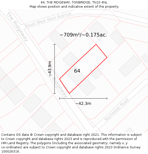 64, THE RIDGEWAY, TONBRIDGE, TN10 4NL: Plot and title map
