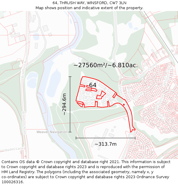 64, THRUSH WAY, WINSFORD, CW7 3LN: Plot and title map