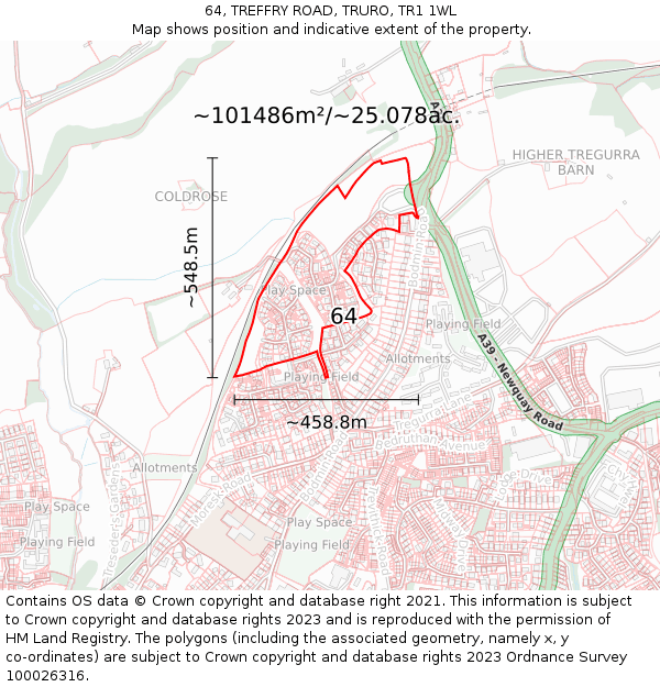64, TREFFRY ROAD, TRURO, TR1 1WL: Plot and title map