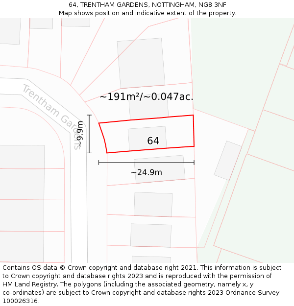 64, TRENTHAM GARDENS, NOTTINGHAM, NG8 3NF: Plot and title map