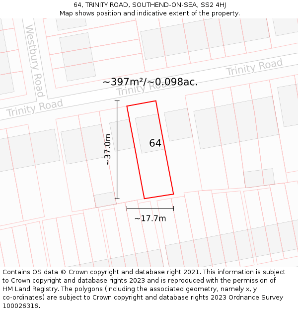 64, TRINITY ROAD, SOUTHEND-ON-SEA, SS2 4HJ: Plot and title map