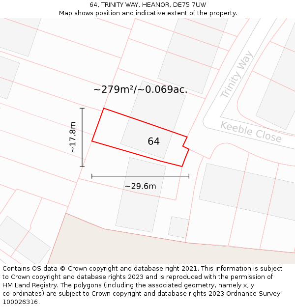 64, TRINITY WAY, HEANOR, DE75 7UW: Plot and title map