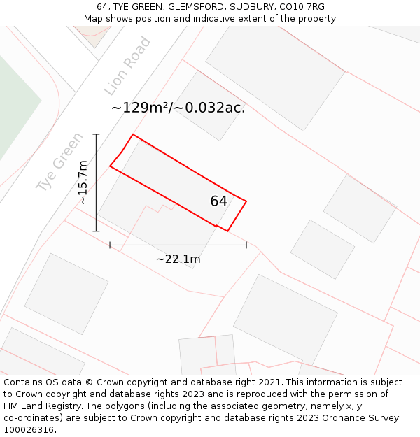 64, TYE GREEN, GLEMSFORD, SUDBURY, CO10 7RG: Plot and title map