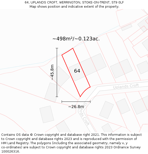 64, UPLANDS CROFT, WERRINGTON, STOKE-ON-TRENT, ST9 0LF: Plot and title map