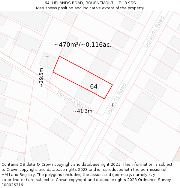 64, UPLANDS ROAD, BOURNEMOUTH, BH8 9SS: Plot and title map