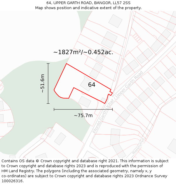 64, UPPER GARTH ROAD, BANGOR, LL57 2SS: Plot and title map