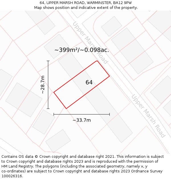 64, UPPER MARSH ROAD, WARMINSTER, BA12 9PW: Plot and title map